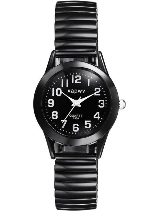 Women\'s Black Stretch Band Couple Bangle Ultrathin Elastic Strap Wrist Watch main image 6